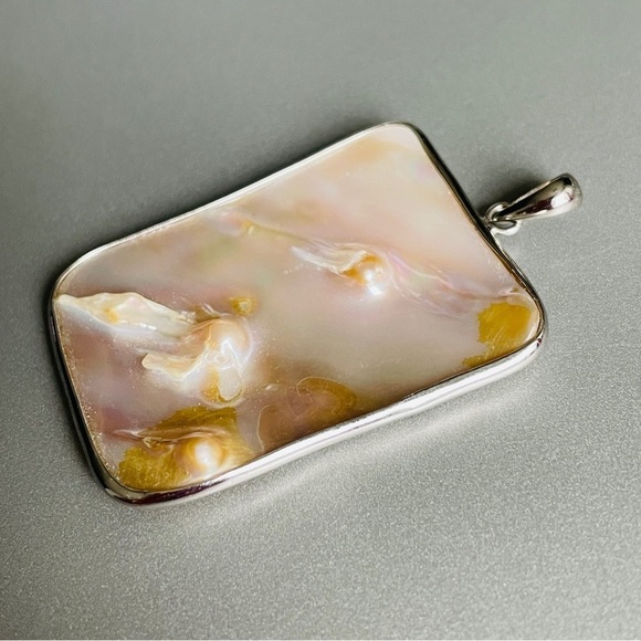 Blister Pearls Mother Of Pearl Shell Rectangle Pendant With Sterling Sil… - Picture 6 of 7